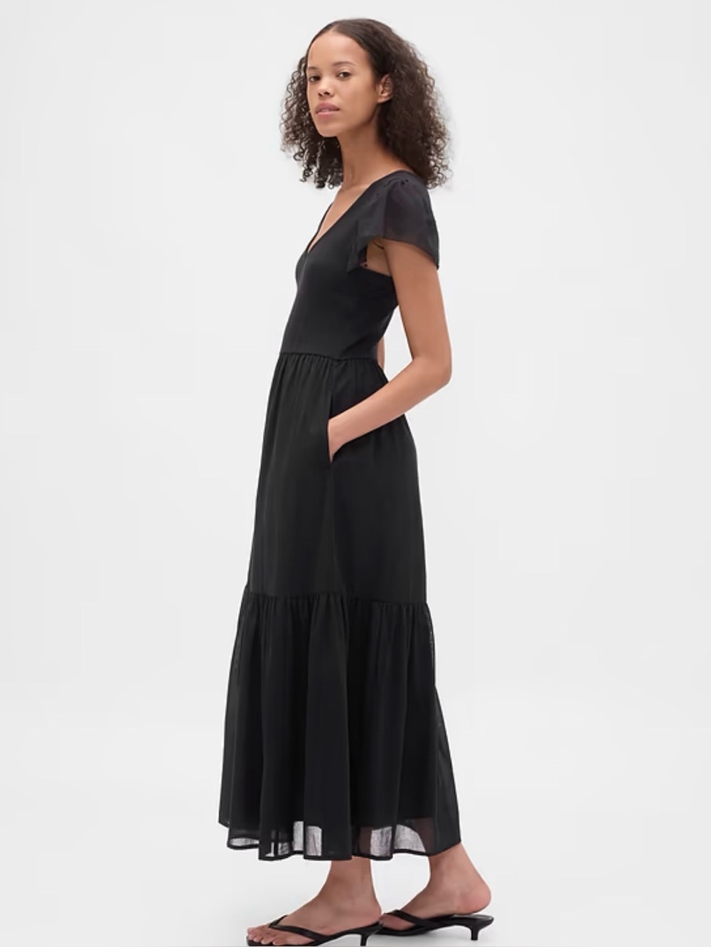 GAP Brown Modern Mixed Media Ruffle Maxi Dress medium